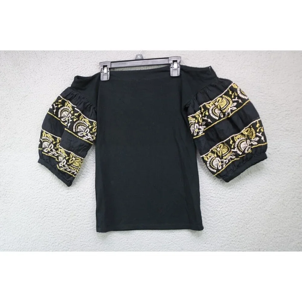 Free People Short Embroidered Puff Sleeve Off Shoulder Top-XS-BOHO-Whimsigoth
